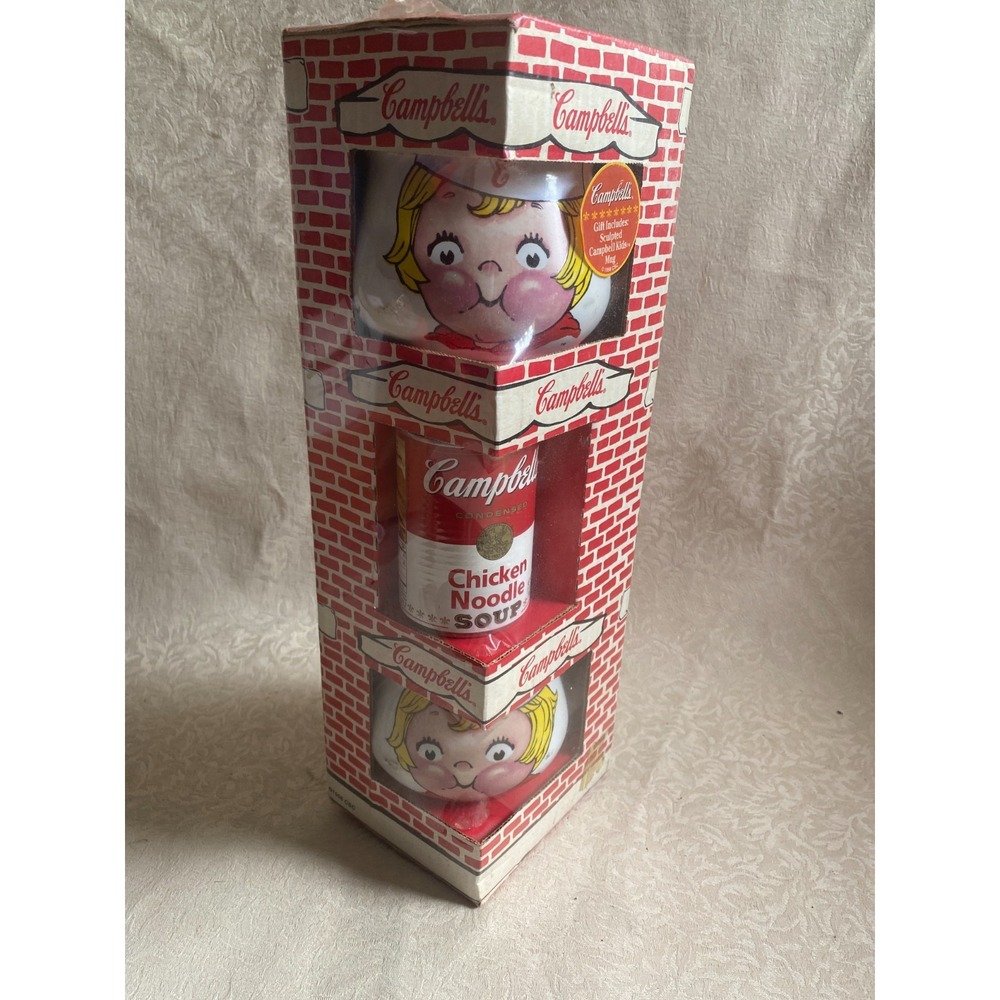 Vintage Campbells Soup Kid Ceramic Mug Bowl Set 3 Piece Tower Boxed 1998 CSC